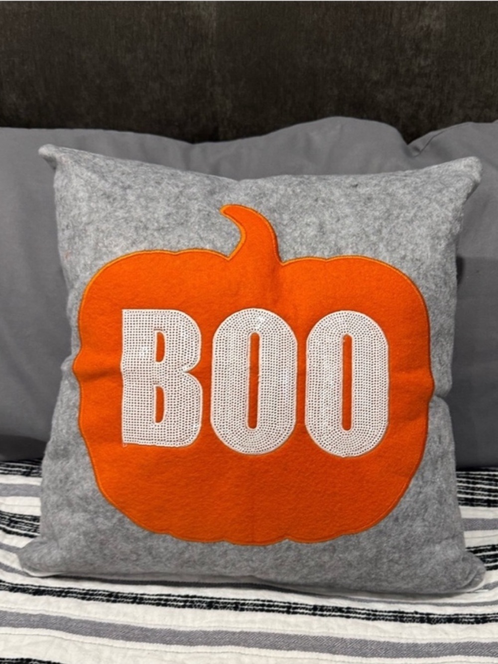BOO Halloween pillow: 16” x 16”